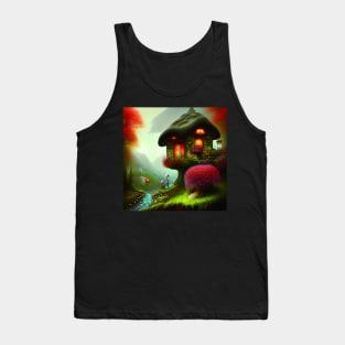 Sparkling Fantasy Cottage with Lights and Glitter Background in Forest, Scenery Nature Tank Top